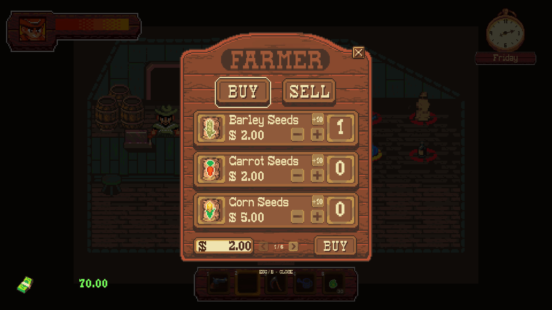 Browsing barley, carrot, and corn seeds in the farm shop