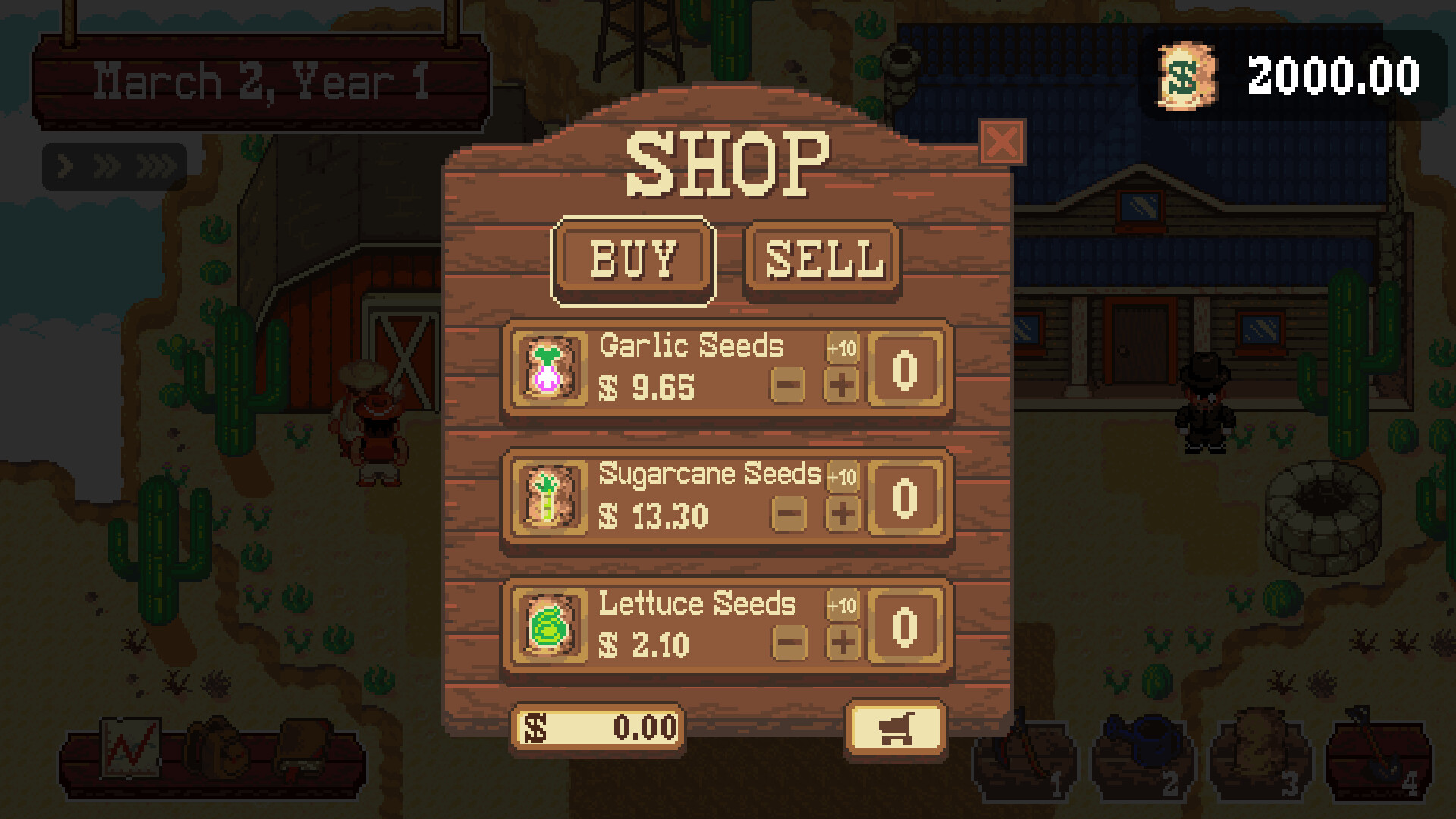 Buying a limited selection of seeds at the shop